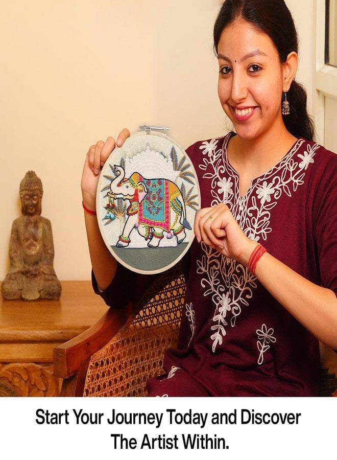 picknMAKE Colorful Royal Elephant Hand Embroidery Kit for Beginners, Adults & Kids - Digital Printed Fabric, Threads, Needles, Ghoongru & Instructions - DIY Embroidery Set - Image 5